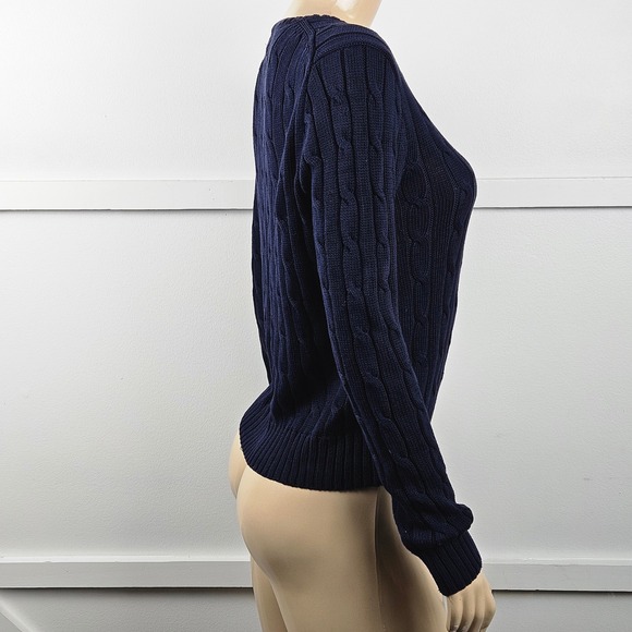 Polo Ralph Lauren Womens Cable Knit Beaded Logo Crewneck Sweater Size L - Picture 5 of 11